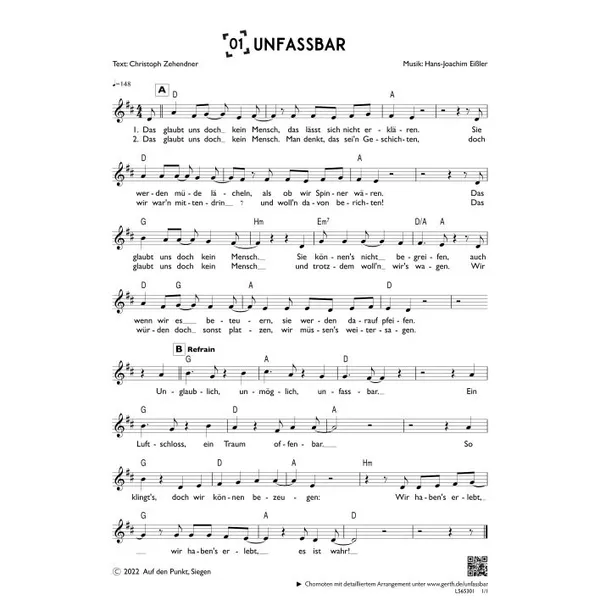 Produktbild des Artikels Unfassbar (einstimmig) (Noten - Download)