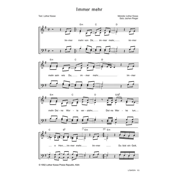 Produktbild des Artikels Immer mehr (Noten - Download)