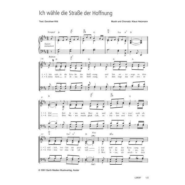 Produktbild des Artikels Ich wähle die Straße der Hoffnung (Noten - Download)