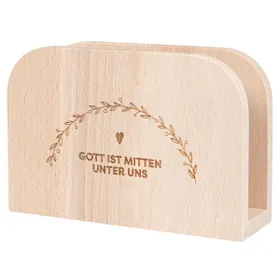 Produktbild des Artikels Serviettenständer Holz "Gott ist mitten unter uns" ()