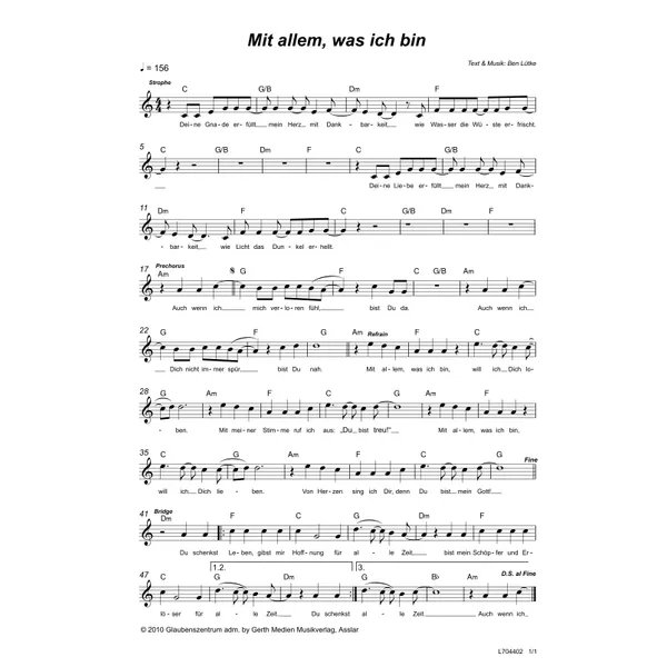 Produktbild des Artikels Mit allem, was ich bin (Noten - Download)