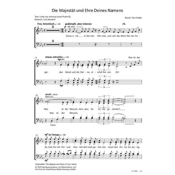 Produktbild des Artikels Die Majestät und Ehre deines Namens (Noten - Download)
