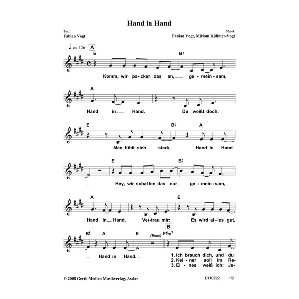 Produktbild des Artikels Hand in Hand (Noten - Download)