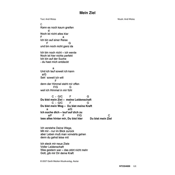 Produktbild des Artikels Mein Ziel (Noten - Download)