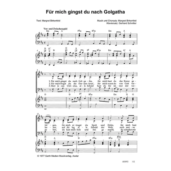 Produktbild des Artikels Für mich gingst du nach Golgatha (Noten - Download)