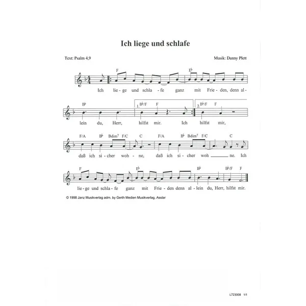 Produktbild des Artikels Ich liege und schlafe (Noten - Download)