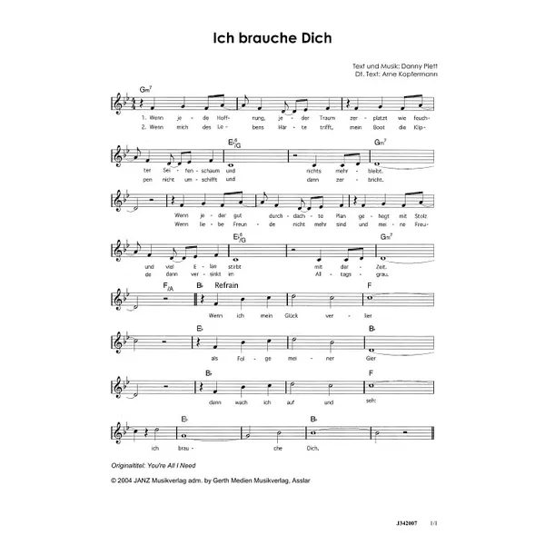 Produktbild des Artikels Ich brauche Dich (Noten - Download)