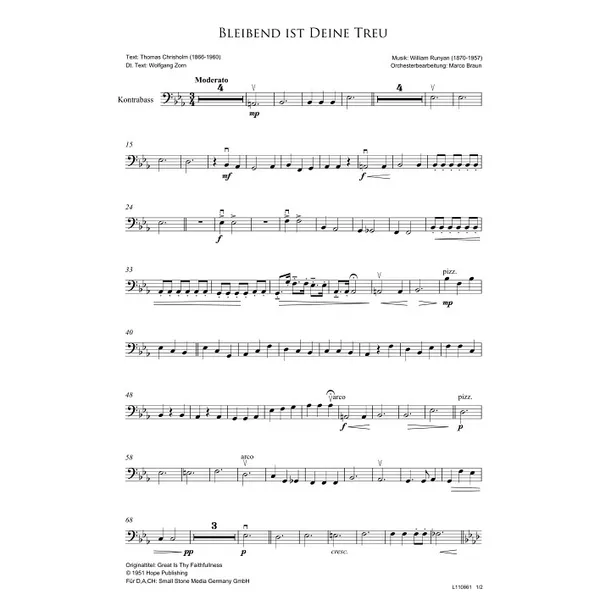 Produktbild des Artikels Bleibend ist deine Treu (Kontrabass) (Noten - Download)