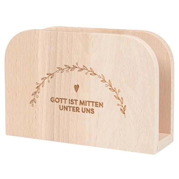 Produktbild des Artikels Serviettenständer Holz "Gott ist mitten unter uns" ()