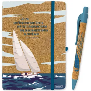 Produktbild des Artikels Set: Notizbuch Kork+Kugelschreiber "Gott sei der Wind in deinen Segeln" (Schreibwaren - Gebunden)