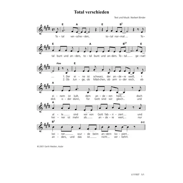 Produktbild des Artikels Total verschieden (Noten - Download)