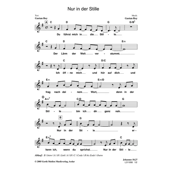 Produktbild des Artikels Nur in der Stille (Noten - Download)
