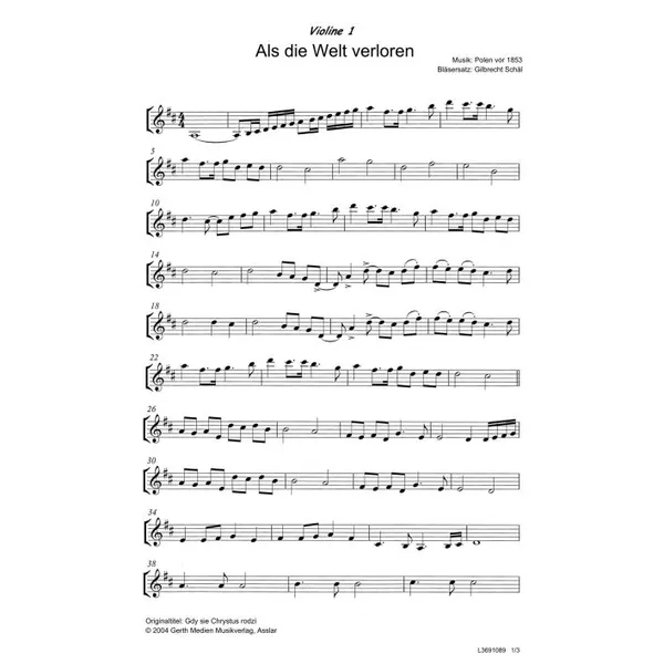 Produktbild des Artikels Als die Welt verloren (Violine 1) (Noten - Download)