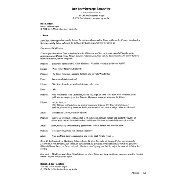 Produktbild des Artikels Der barmherzige Samariter (Szenentexte) (Noten - Download)