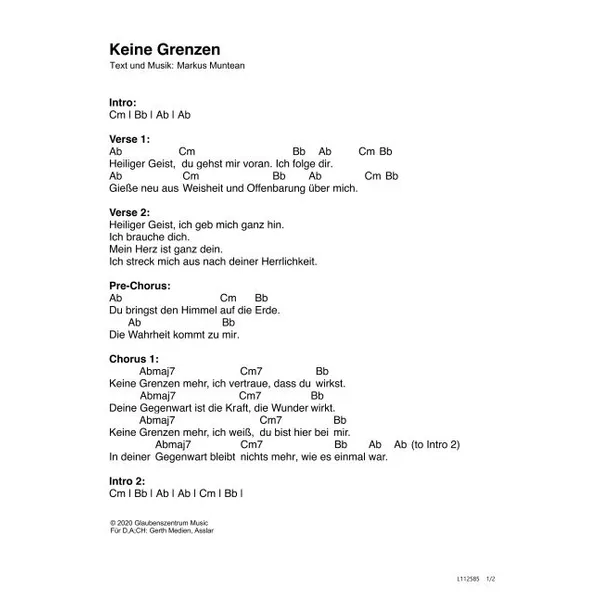 Produktbild des Artikels Keine Grenzen (Noten - Download)