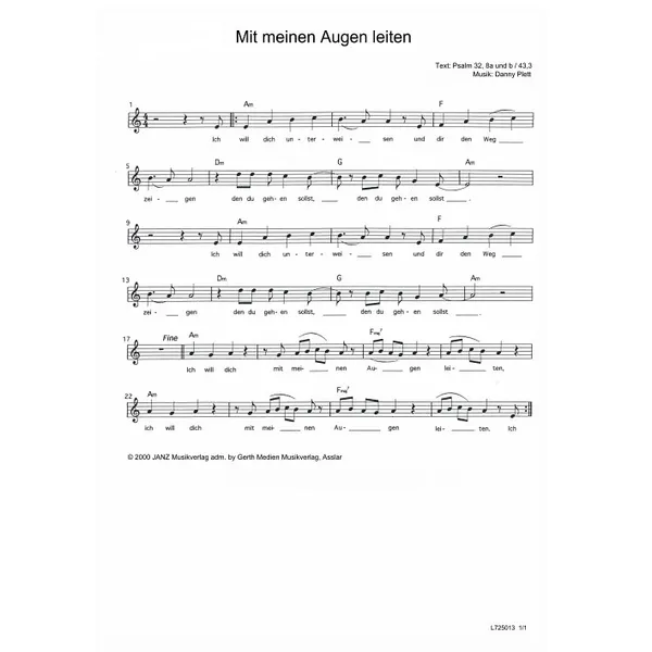 Produktbild des Artikels Mit meinen Augen leiten (Noten - Download)